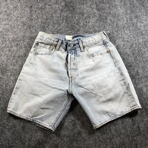 Levis 501 Shorts Mens 32 Light Wash Denim Button Fly Distressed Casual 90s Style